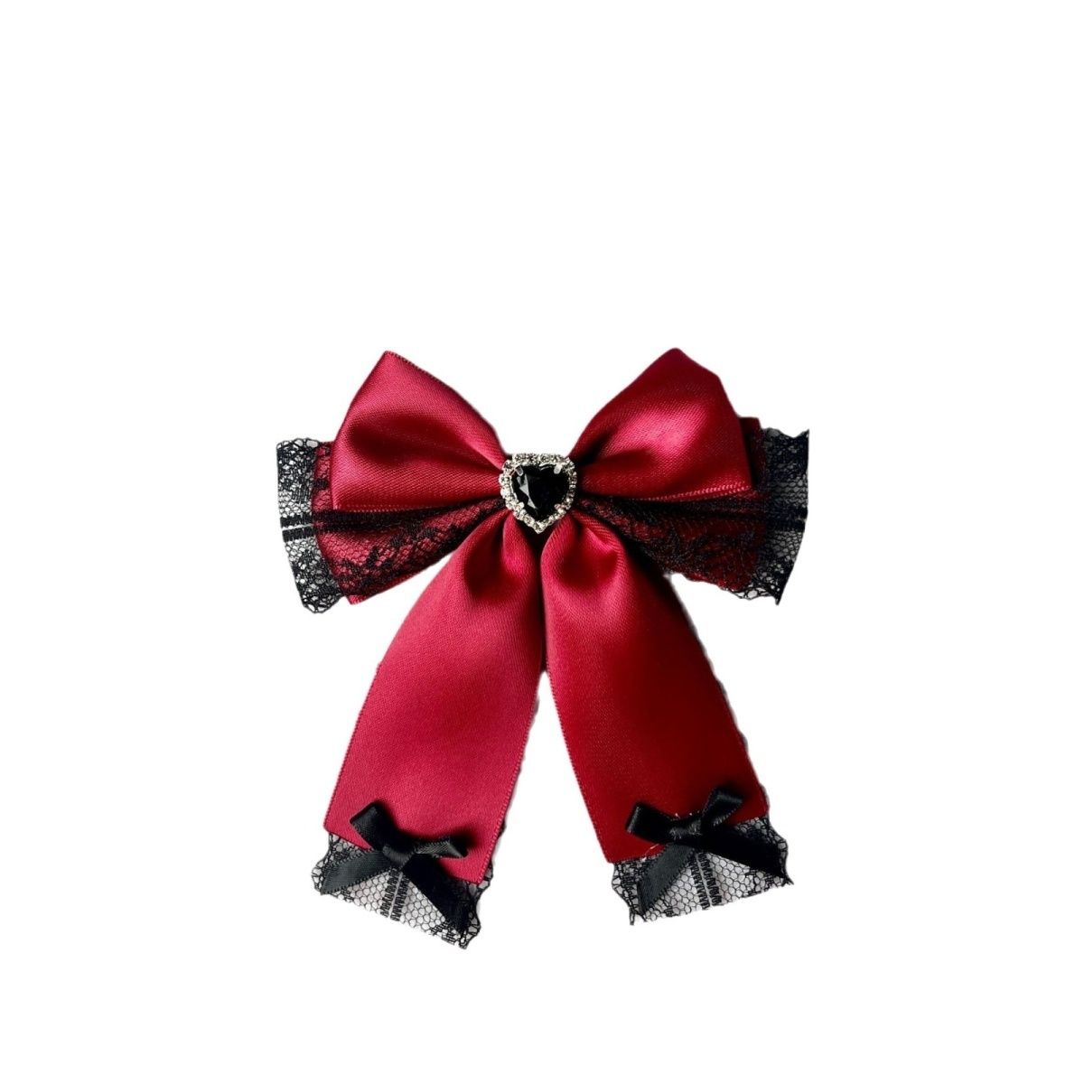 Handmade - Lace Tasseled Bow - Hair Clip or Brooch - detail view 2