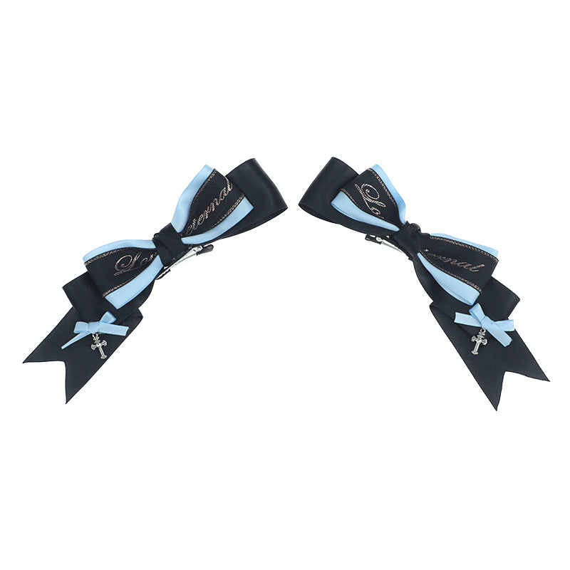 Handmade Lolita Black Butterfly Knot Clip - Double Ponytail Y2K Side Clip