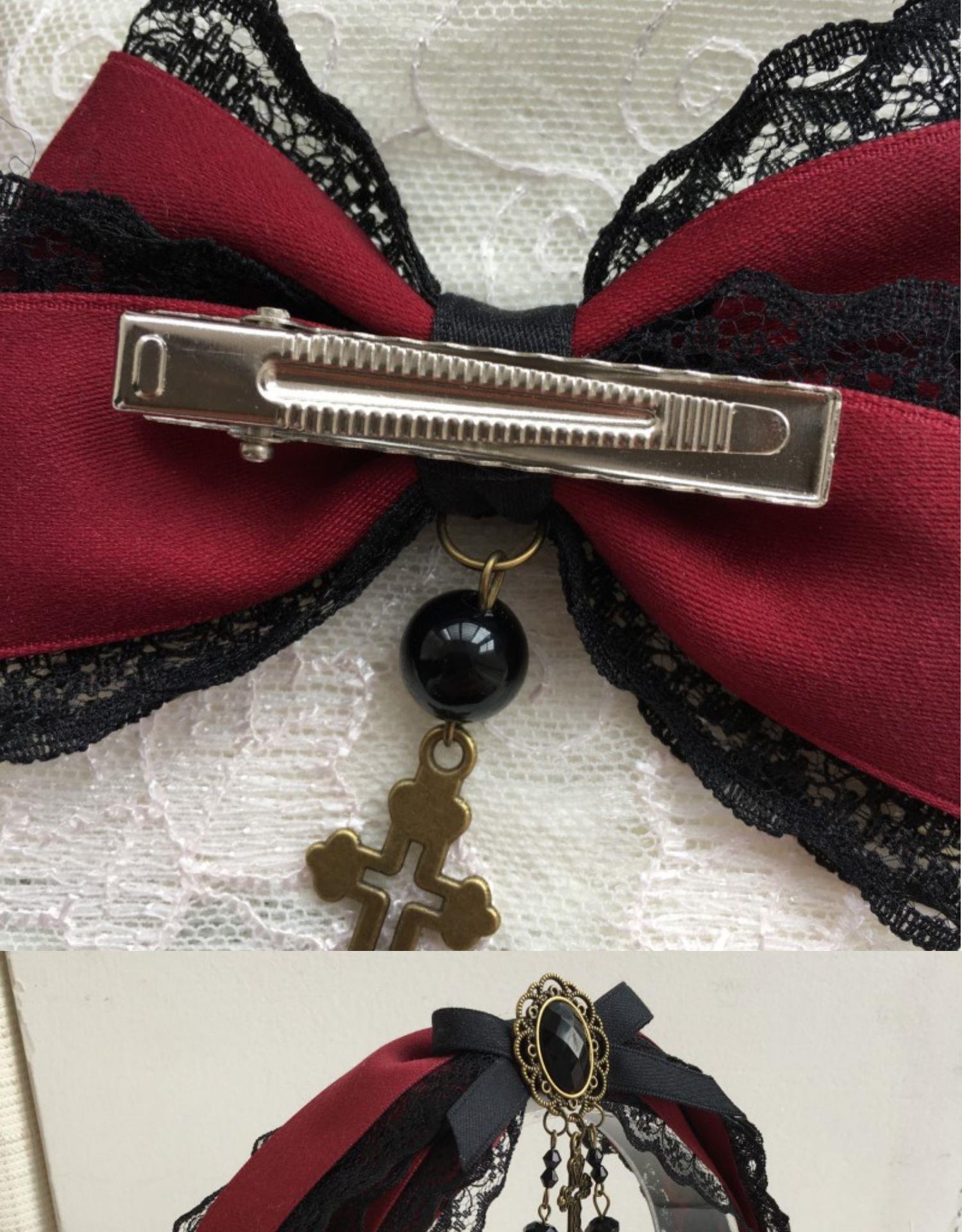 Castle Night Original Dark Wine Red Lolita Small Bow Hair Clip Lolita Hair Accessory Gothic Style KC
