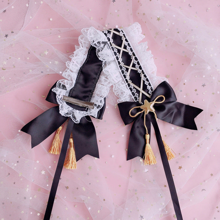 Handmade Lolita Elegant Hairband Heavy Craft Gold Edge Bow KC Headban