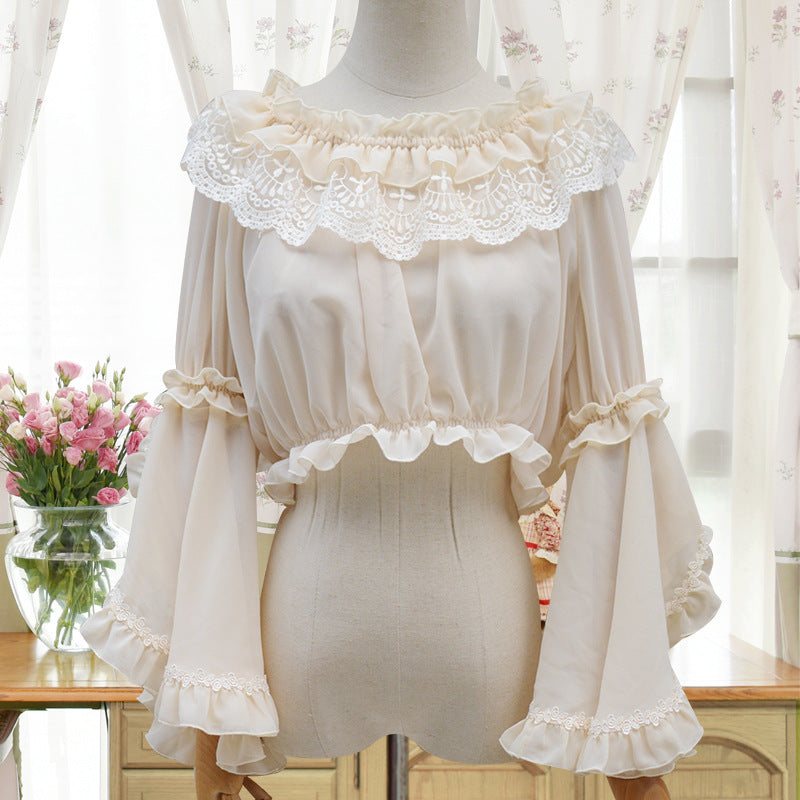 Zhijinyuan Lolita Princess Sleeve Chiffon Inner Top | Boat Neck 3/4 Sleeves Camisole - Lolita Fetch