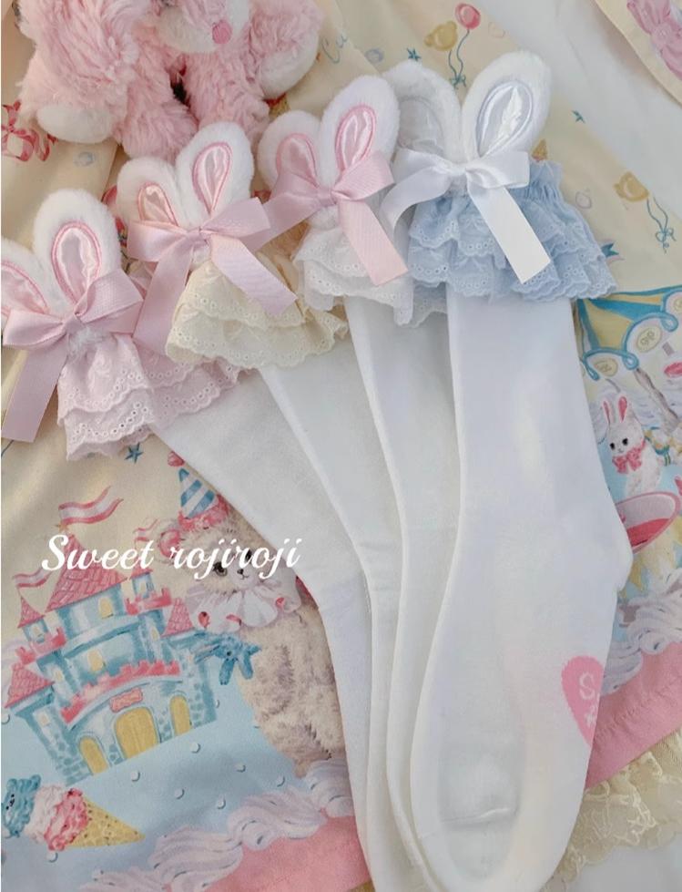 Roji Roji - Cotton Lolita Bunny Ear Socks - Summer Bow Short Socks Socks