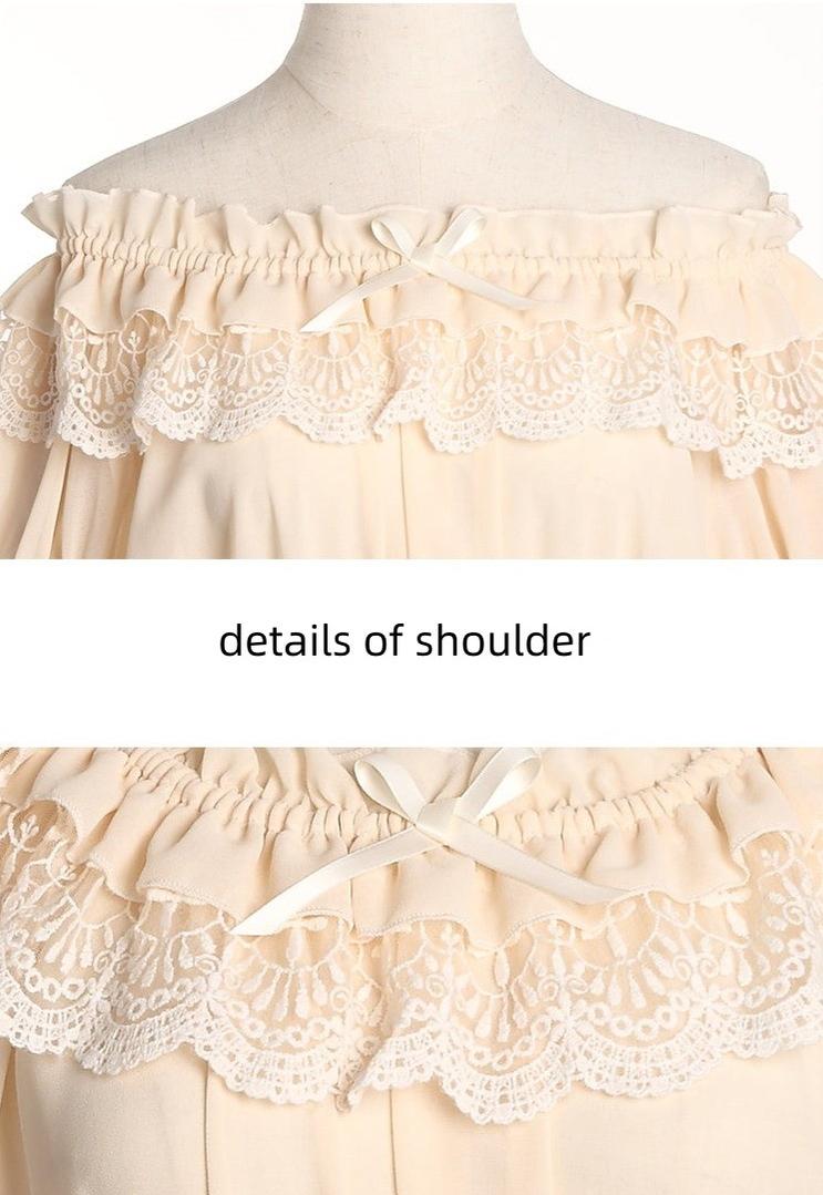 ZhiJinYuan - Open Shoulder - Open-Shoulder Blouse with Lace and Ruffle Hem - product detail 10