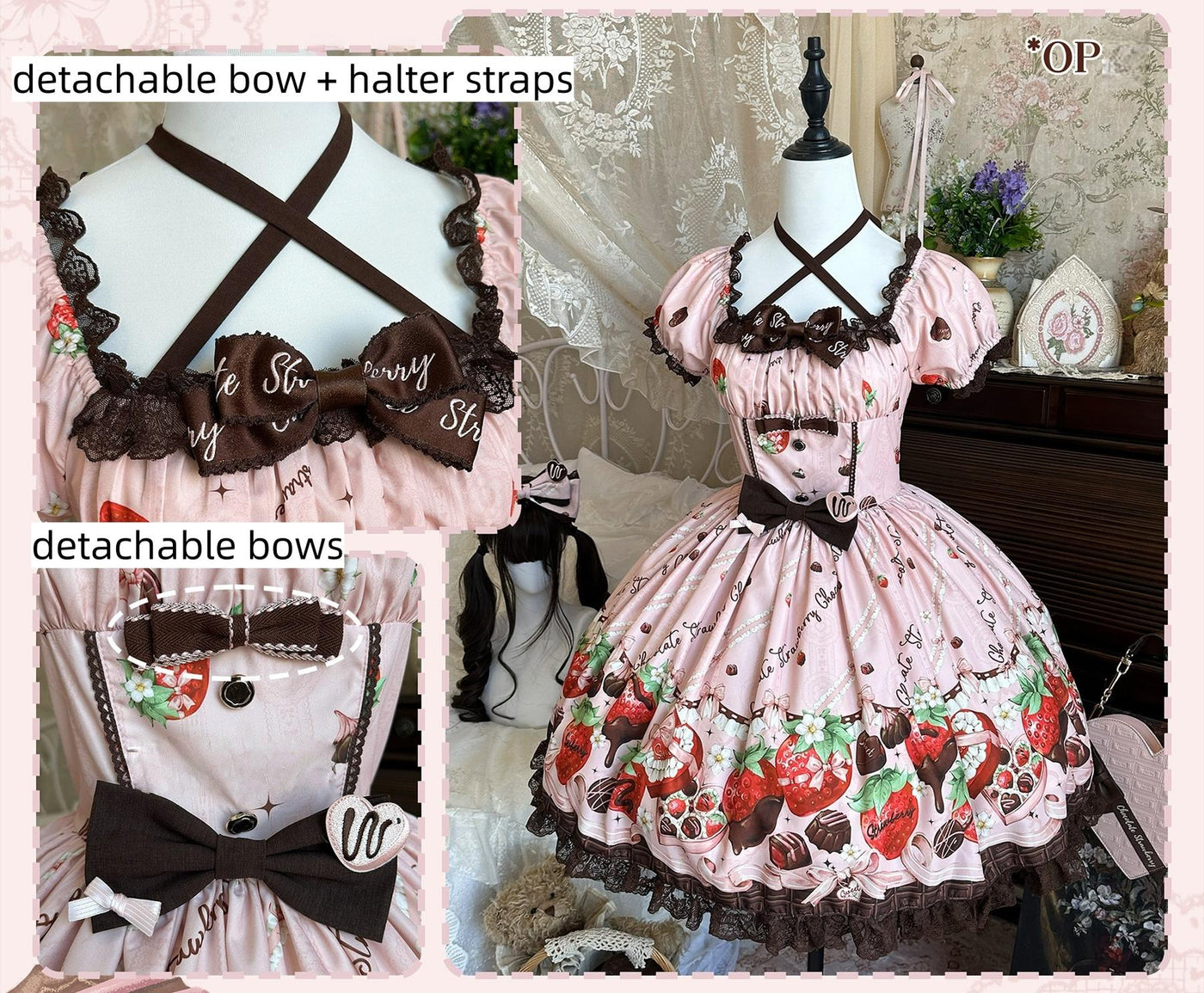 DreamWhale - Strawberry Chocolate Lovers - Kawaii Lolita Embroidered Printed Dress