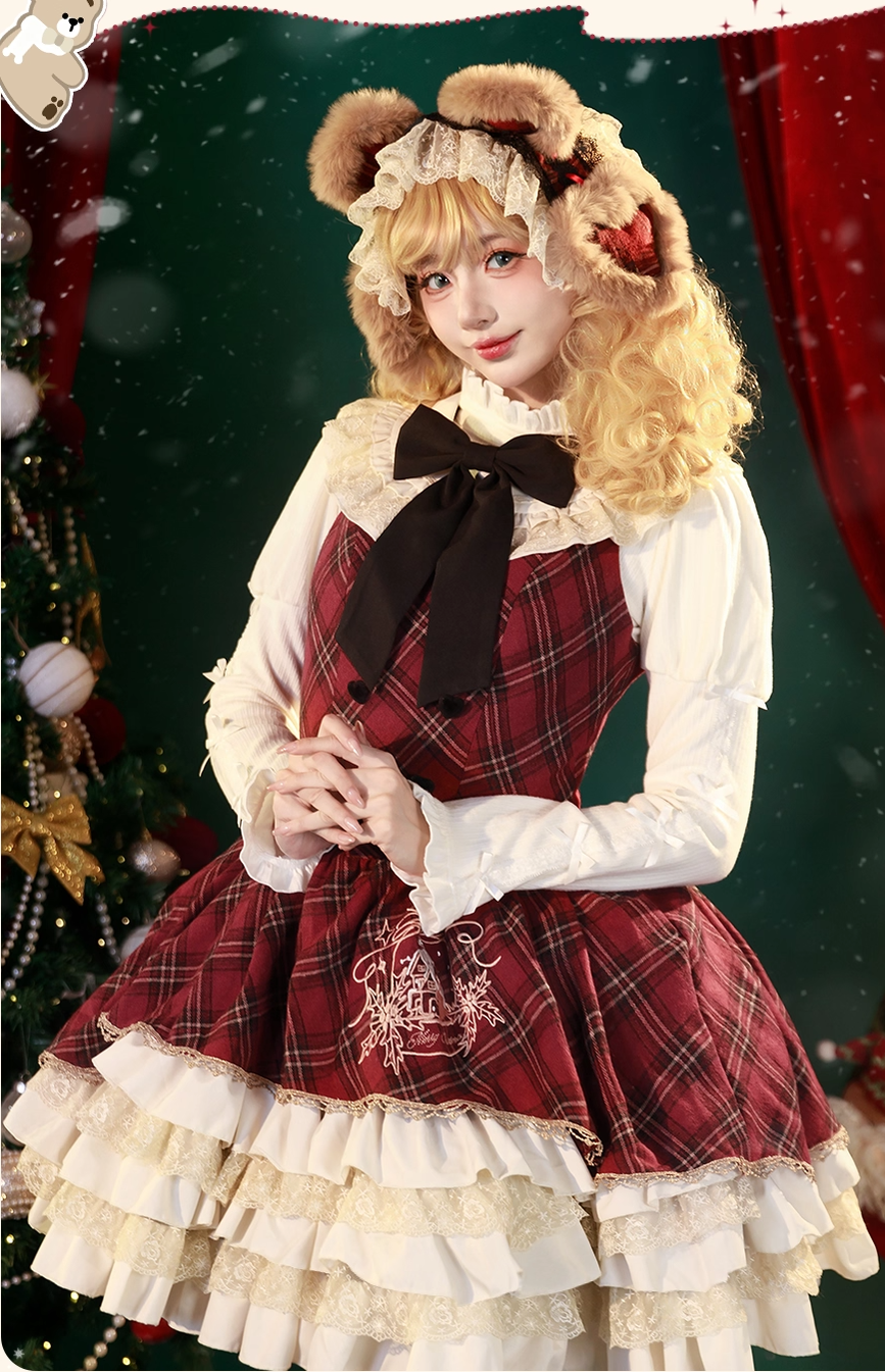 OCELOT - Kurikuma Cocoa - Christmas Plaid Lolita JSK, Hooded Cape