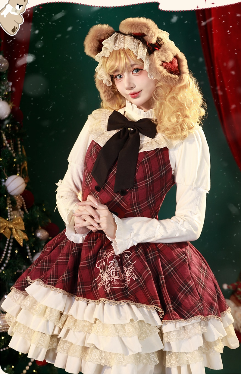 OCELOT - Kurikuma Cocoa - Christmas Plaid Lolita JSK, Hooded Cape