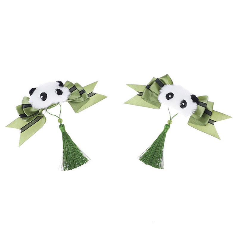 Chinese Ancient Style Panda Bow Hair Clip - Tassel Lolita JK Double Ponytail - Lolita Fetch