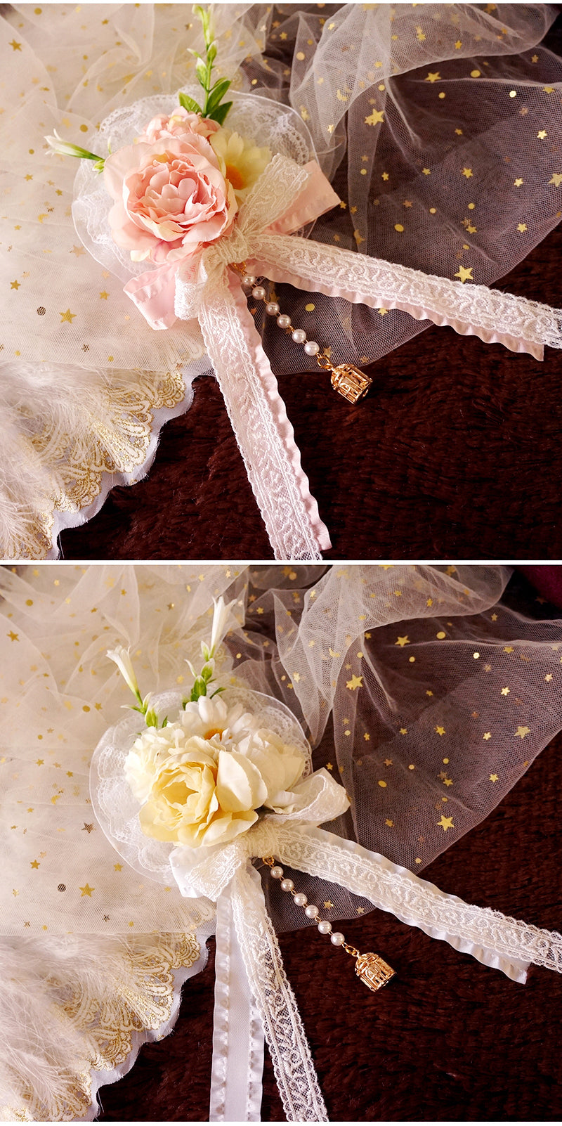 Handmade - Hanamaru Fairy Hair Clip - Lolita floral bow hair clip