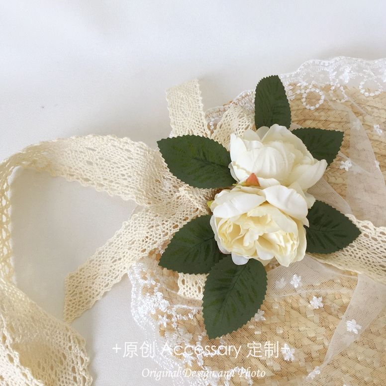 LolitaFetch handmade straw flat hat with elegant French style, perfect for tea parties and pastoral fashion looks.