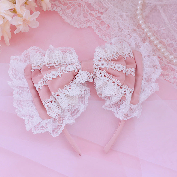 Lolita  Soft Girl KC Hair Accessories Lolita Lace Three-Layer Bow Headband