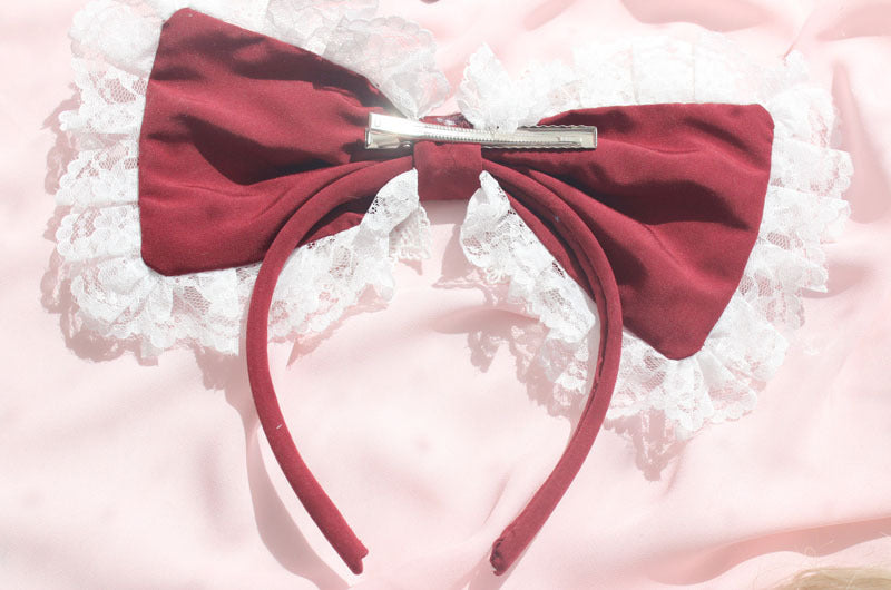 Christmas Lolita Girl Soft Heart KC Headwear Hair Accessories Lolita Lace Three-Layer Bow Hairband