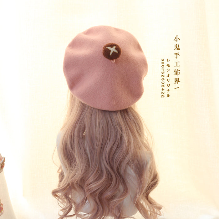 Lolita Bear Beret Handmade Wool Felt Mushroom Beret Super Cute Hat Artist Hat