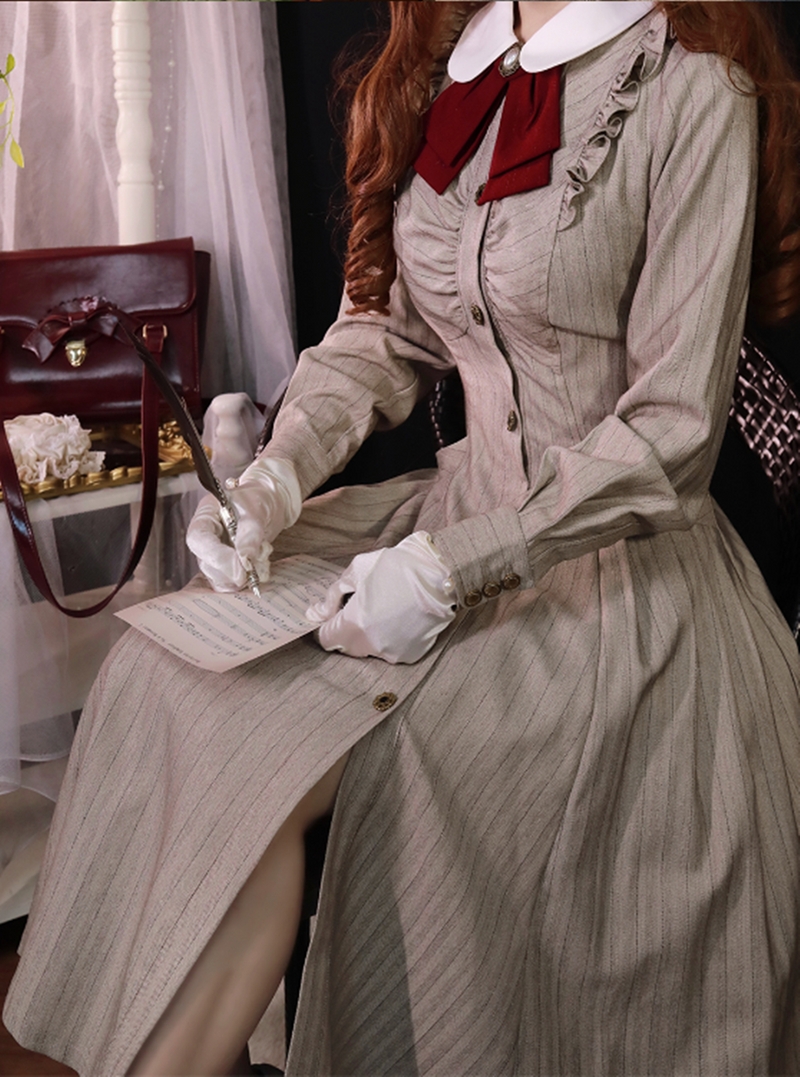 Forest Wardrobe - Winter Lolita Classic Front Open - Stripe OP OP Dress