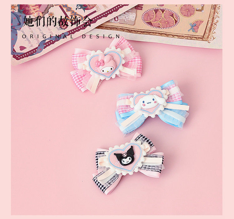 LOLITA Hair Accessories Sweet Bow Hair Clip Cinnamoroll Kuromi Pink Blue Soft Girl Lolita Hair Ornament