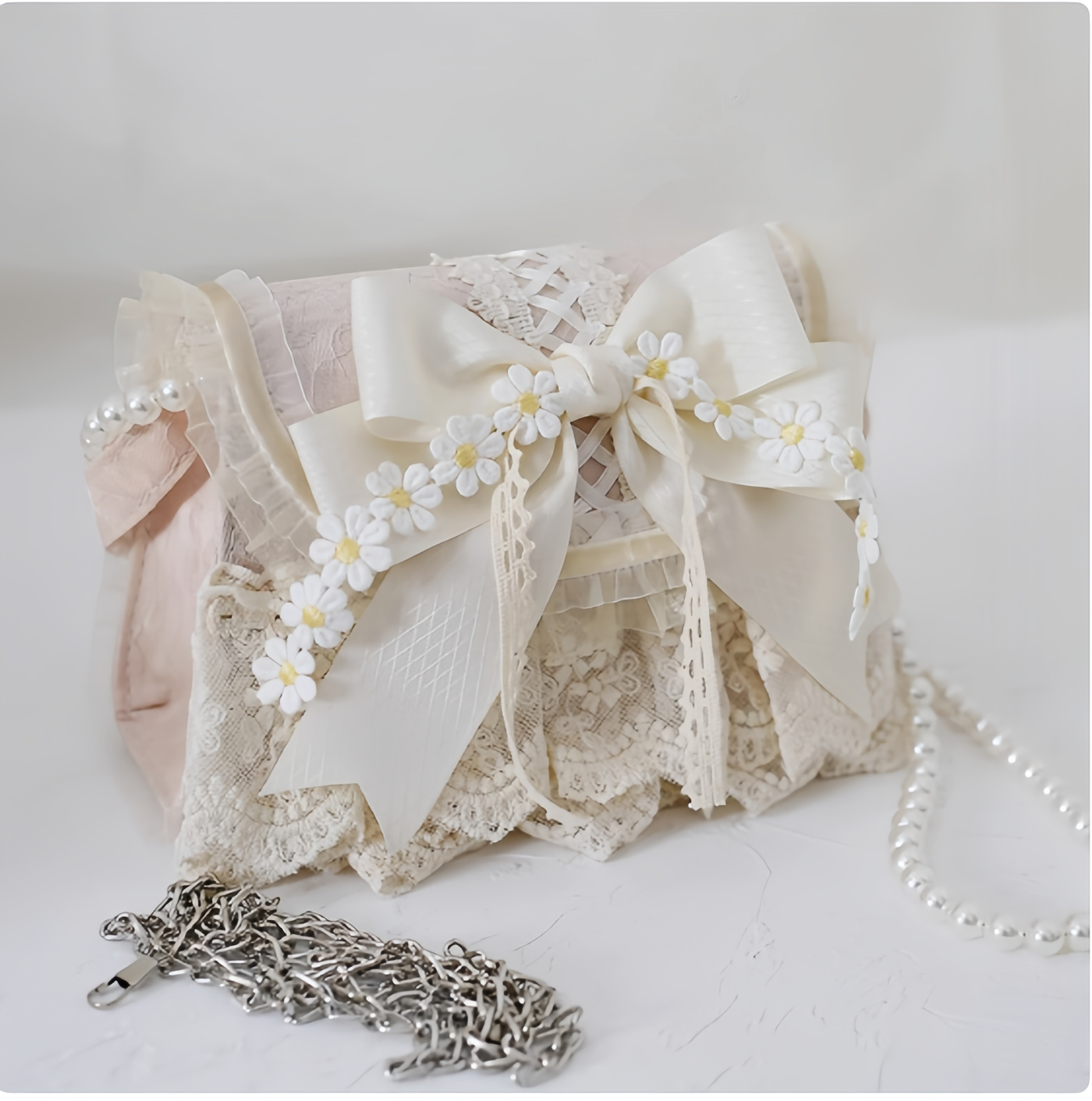 Xiaogui - Elegant Lolita Bag Daisy Pearl - Chain Lace Handbag Bag