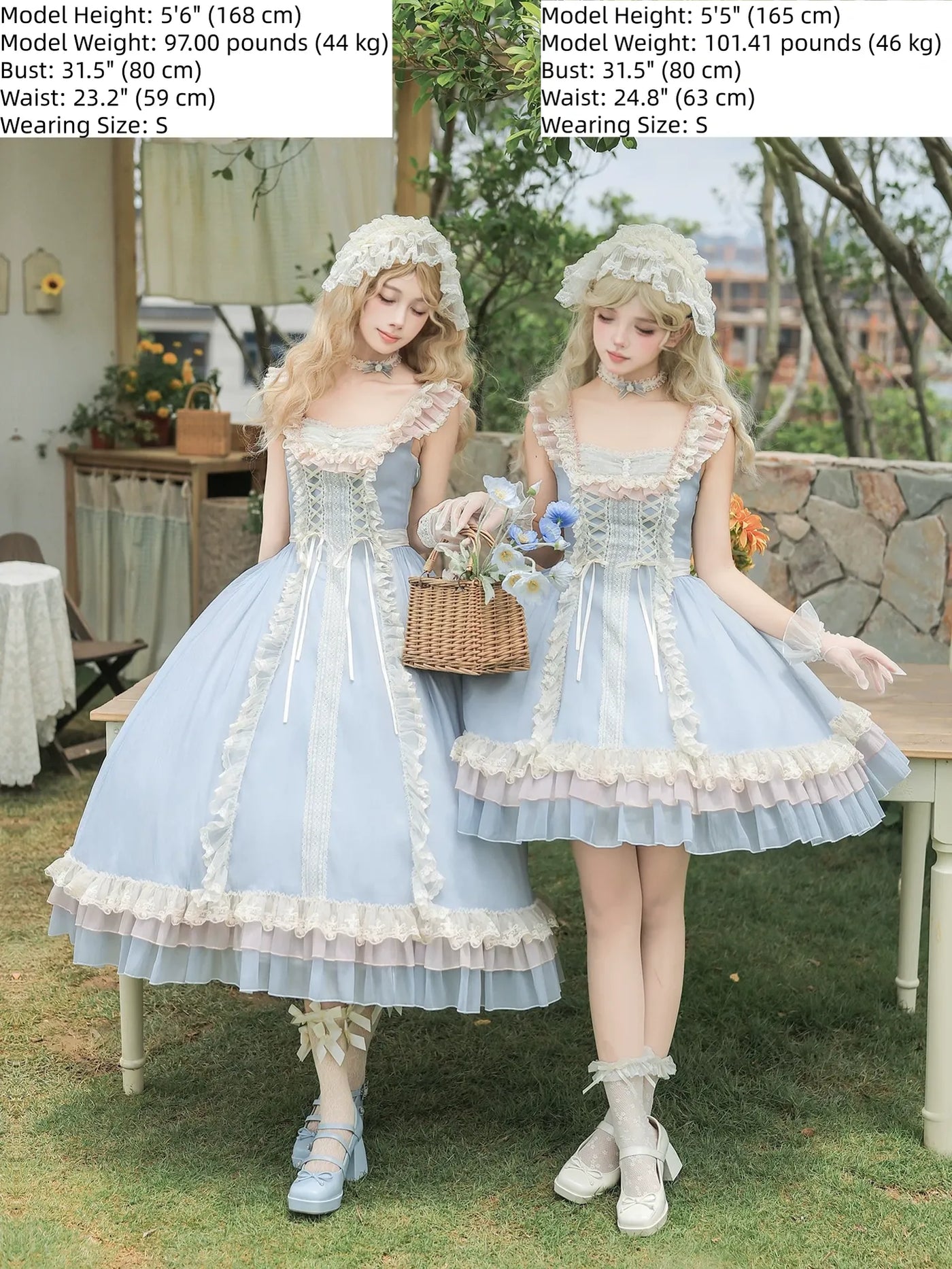 With PUJI - Island Diary - Classic Lolita Flutter Sleeve JSK Dress, Ruffled Lace