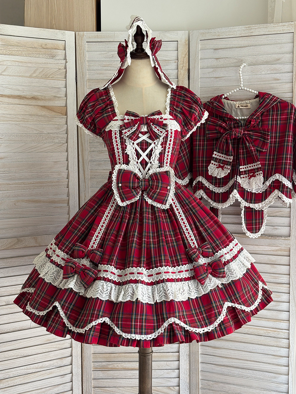 Miss Point - Plaid Petal Bunny - Old School Lolita Plaid OP Dress, Petal-shaped Hem
