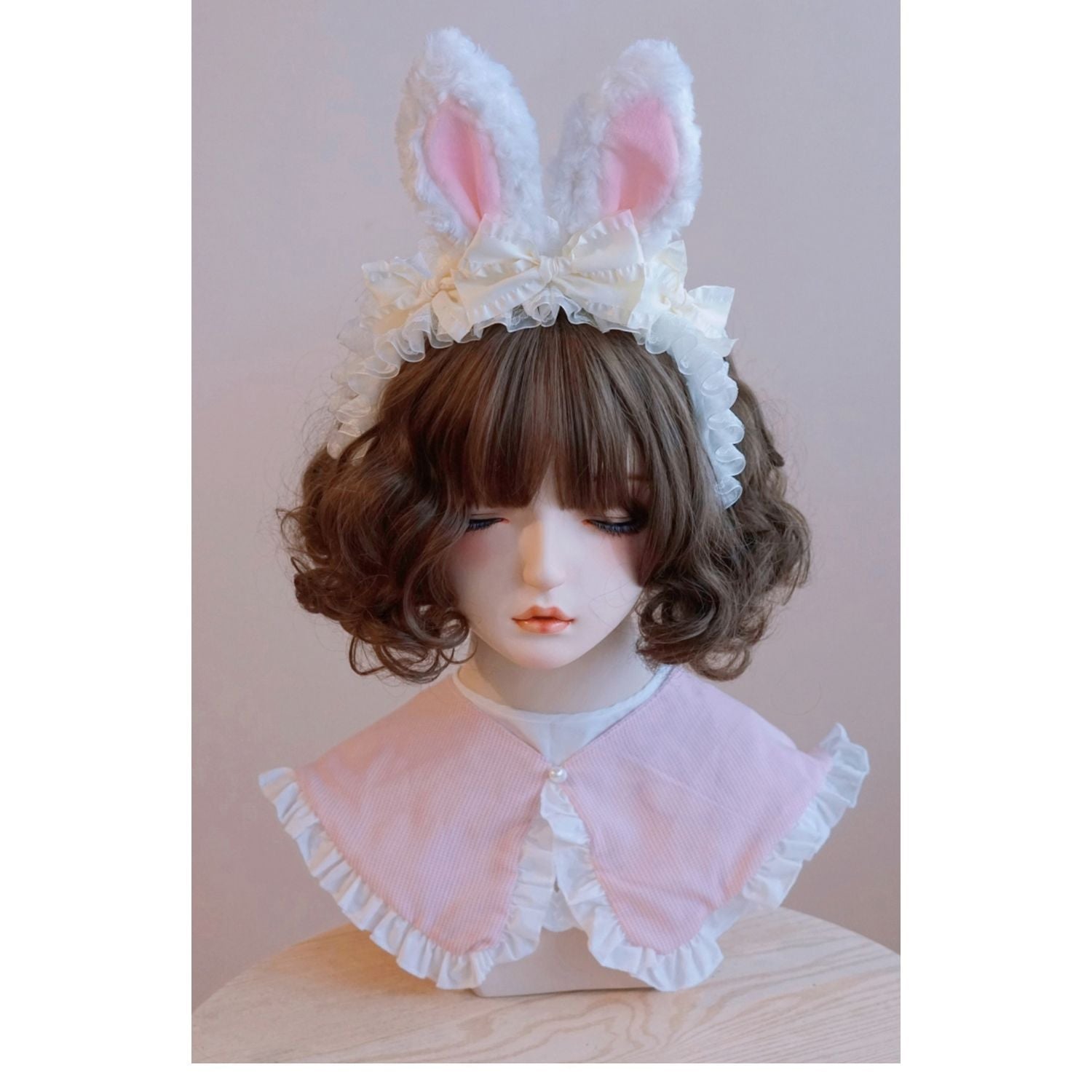 Original Handmade Plush Bunny Ear Headband Lolita Japanese Korean Style Bowknot Ruffle