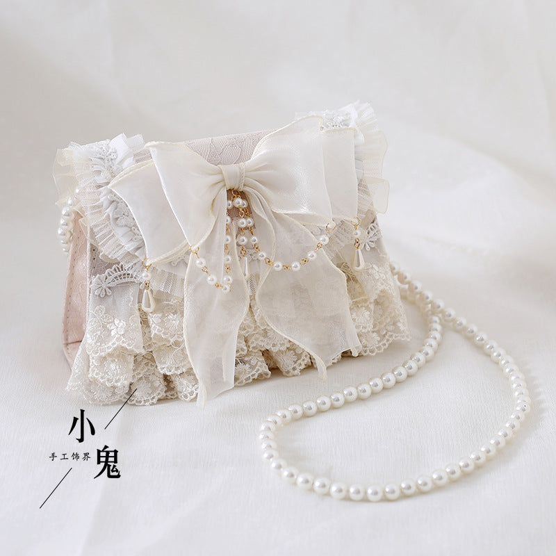 Original Lolita Gentle Girl Lolita Elegant Tea Party Handbag Natural Color Lace Chain Crossbody Bag