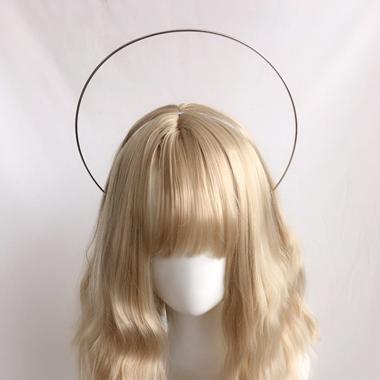 Lolita Virgin Mary Halo Headband Wheat Cross Feather Church Pope Gold Hair Accessory Catwalk Photo Prop - Lolita Fetch