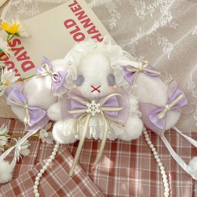 Lop-Eared Bunny Lolita Pearl Chain Doll Bag – 2025 Cute Bow Plush Shoulder Bag