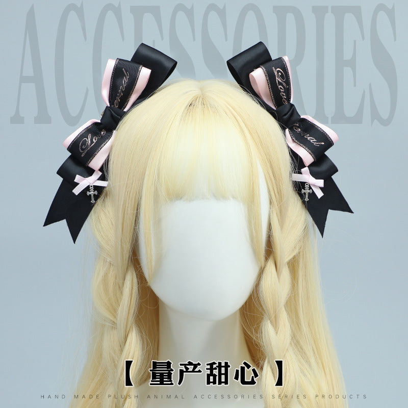 Handmade Lolita Black Butterfly Knot Clip - Double Ponytail Y2K Side Clip