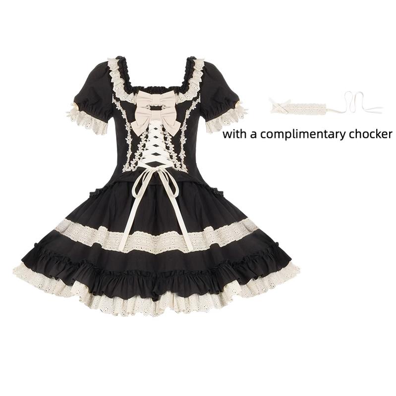 With PUJI - Chapter Seven - Spring Cotton Lolita OP Dress Doll-Like Dress S OP + Choker