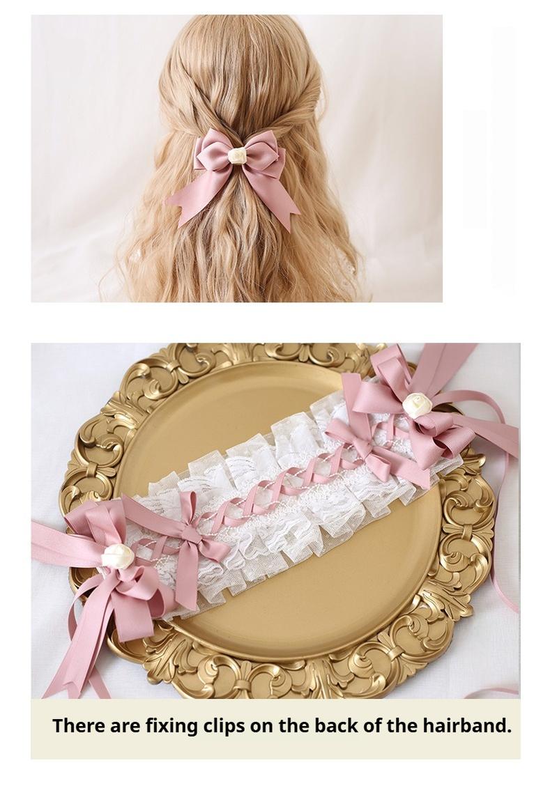 Xiaogui - Ivory & Pink Sweet Lolita Headdress - Bridal Lace Headwear Headwear