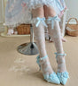 White socks, light blue bow / Calf socks