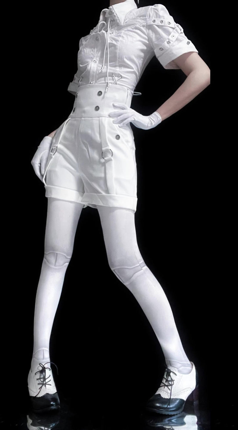 Gazing Galactic - Chest Cutout & Lace-Up - Ouji Lolita blouse with a prince-style lapel collar - product detail 7