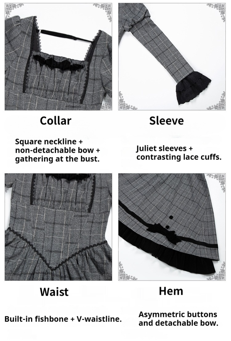With PUJI - Yesterday's Epistle - Winter Classic Lolita Plaid Dress Set, Fishbone Waist