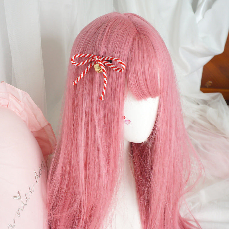 Cute Girl Red & White Striped Bell Bow Hair Clip Lolita Side Clip Style