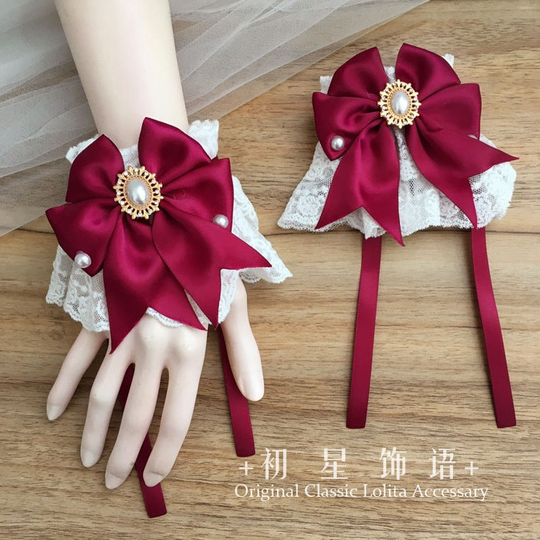 Chuxing Original Lolita Natural Color Lace Sleeve Women Summer Bowknot Wristband Cute Large Lace Sweet