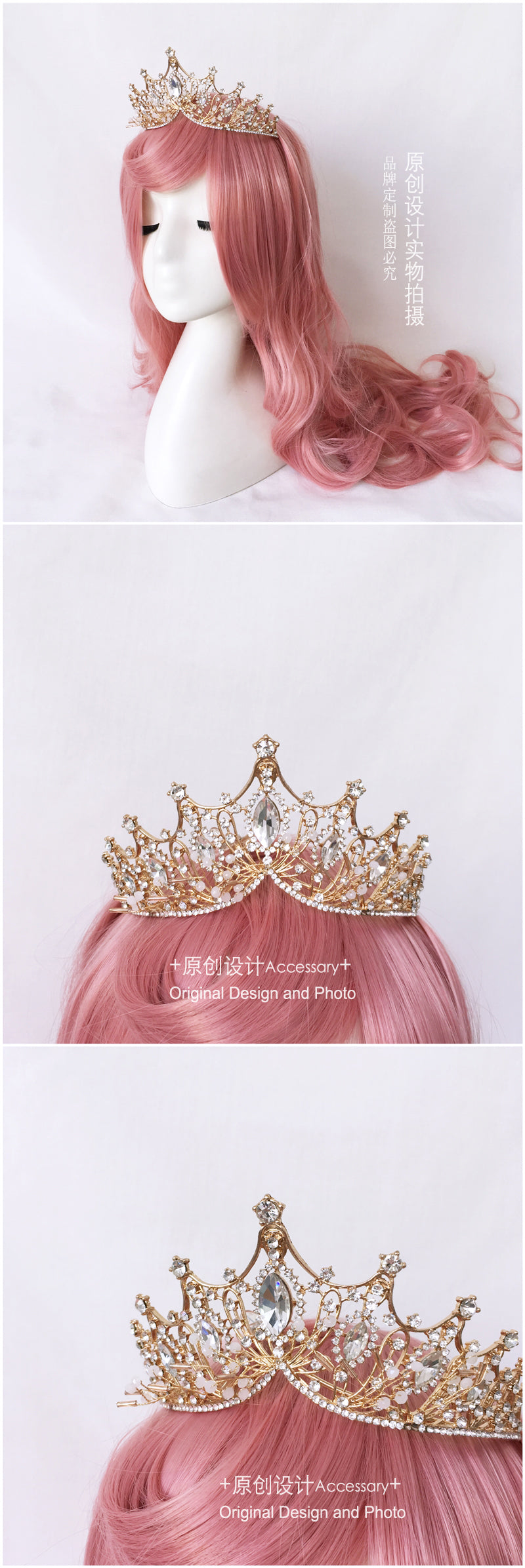 LolitaFetch European Court lolita girl crown headdress with pearls, butterfly rhinestones, and retro design featuring intricate details.
