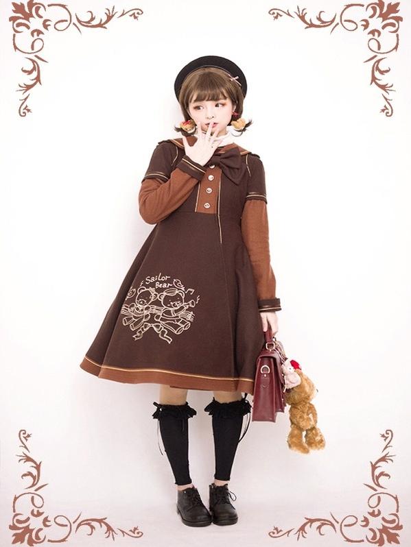 Strawberry Witch - Winter Kawaii Lolita Sailor Collar - Overcoat, Bear Embroidery Outerwear