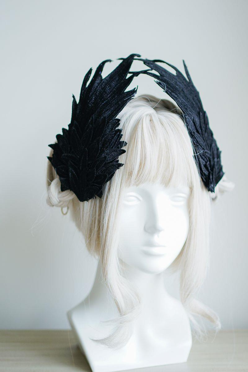 Original Design Angel Wings Lolita Feather Black and White Two-tone Embroidered Hair Clip Styling - Lolita Fetch