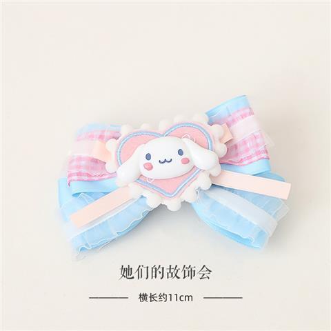 LOLITA Hair Accessories Sweet Bow Hair Clip Cinnamoroll Kuromi Pink Blue Soft Girl Lolita Hair Ornament