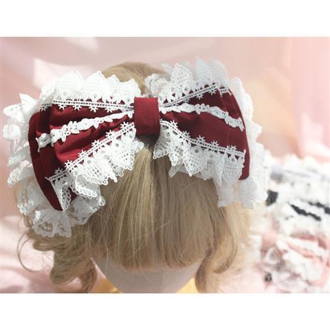 Christmas Lolita Girl Soft Heart KC Headwear Hair Accessories Lolita Lace Three-Layer Bow Hairband