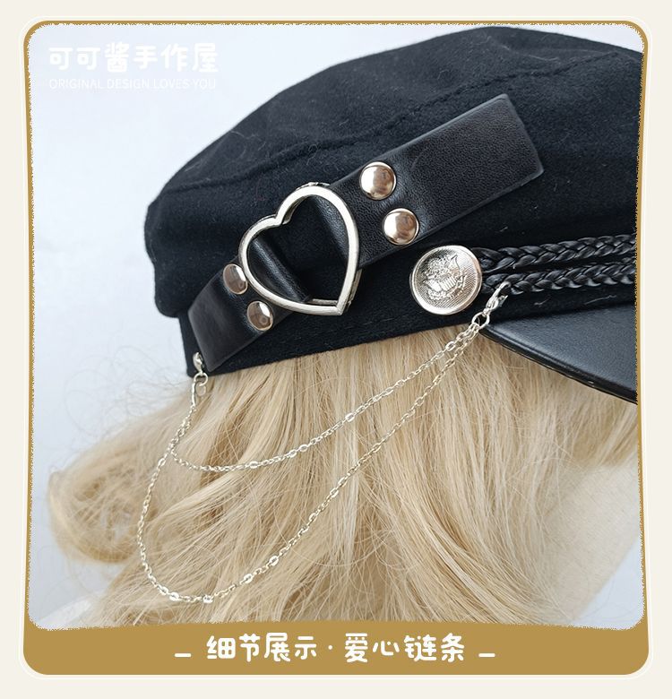 Original Woolen Military Lolita Beret Octagonal Hat Metal Hard Girl Joker Girl Punk Gothic Hat for Women