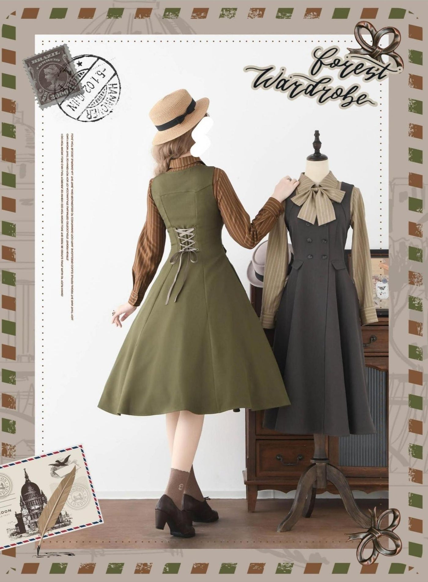 Forest Wardrobe - Foggy Forest - Elegant Lolita A-line JSK Dress, Side Pockets
