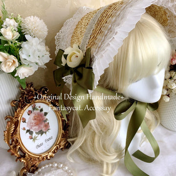 Fanmao Lolita French Flat Bonnet - Multi-color Pastoral Style Women's Summer Straw Hat