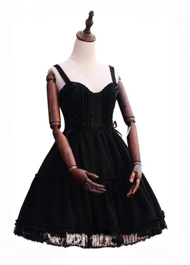 Tiny Garden - Garden Waltz - Black Elegant Lolita Knee-Length JSK Dress with Chest Lace Trim - product detail 7