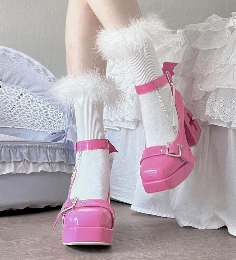 Bingo Lulu - Late Century Sweetheart - Punk Lolita High-Heeled Mary Jane Shoes with Cross-Shaped Heel Cutout - product detail 7