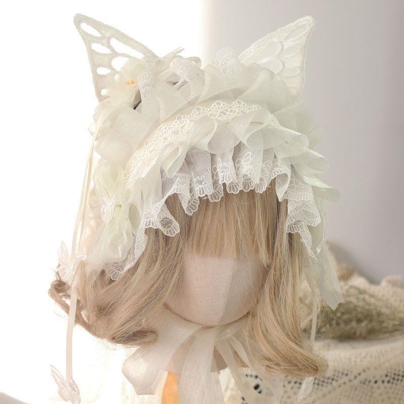 Original Design Milky White Color Small Item Miss Fu La Lolita Wedding Hairband KC Large Butterfly Hair Accessory