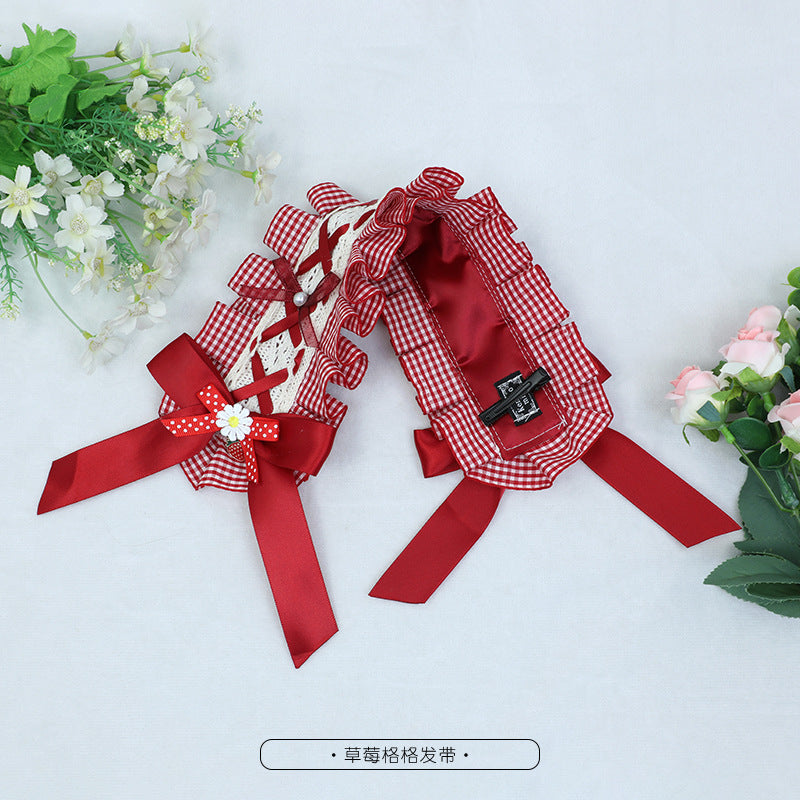 Hair Accessories for Women In Stock Handmade Fashion Accessories Red Brown Sweet Lace Bow Lolita Headband