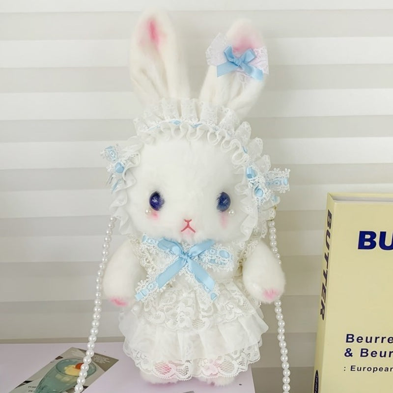Lop-Eared Bunny Lolita Pearl Chain Doll Bag - 2025 Cute Bow Plush Shoulder Bag – detail view 19