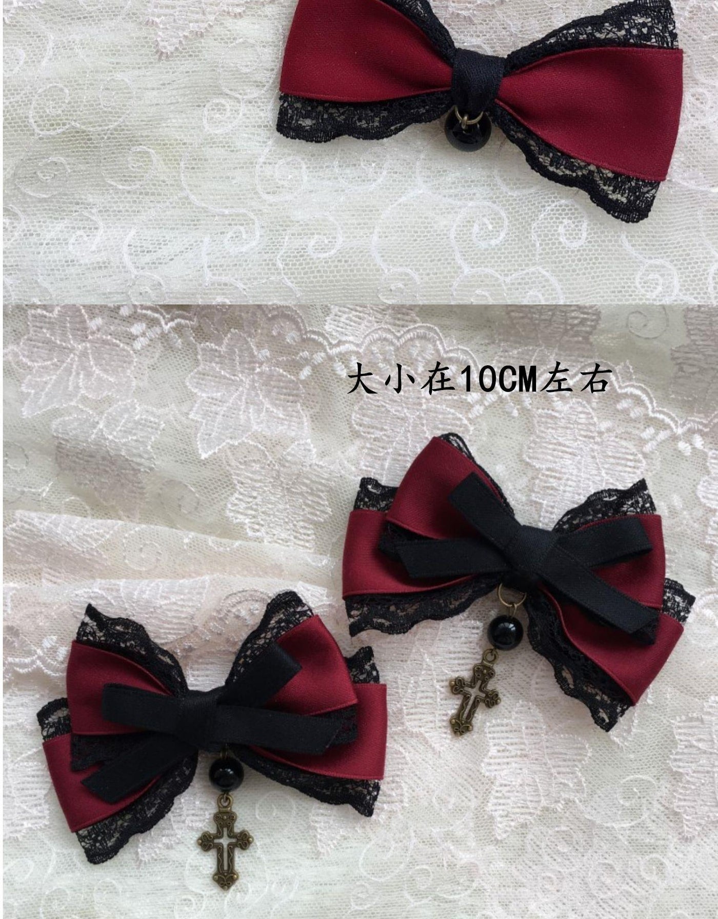 Castle Night Original Dark Wine Red Lolita small bow hair clip, elegant headdress accessory from LolitaFetch.
