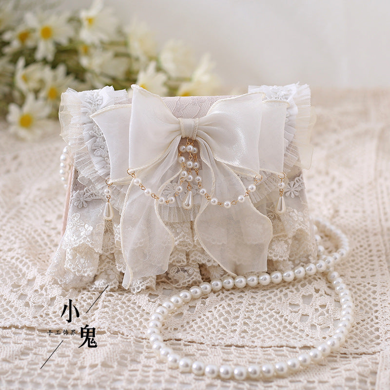Original Lolita Gentle Girl Lolita Elegant Tea Party Handbag Natural Color Lace Chain Crossbody Bag