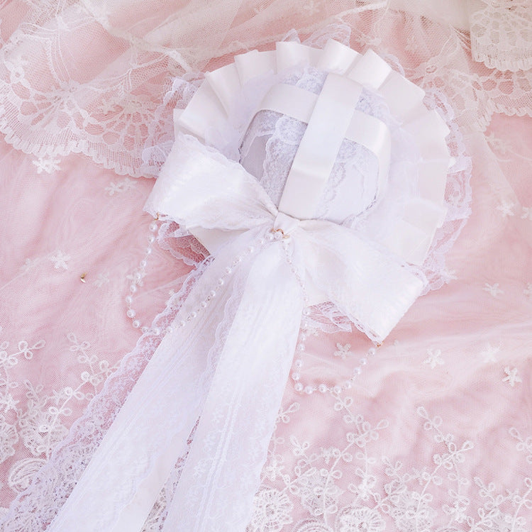 European Classical Dark Style Lace Pearl Bow Ribbon Party Hat Lolita Tea Party Small Hat
