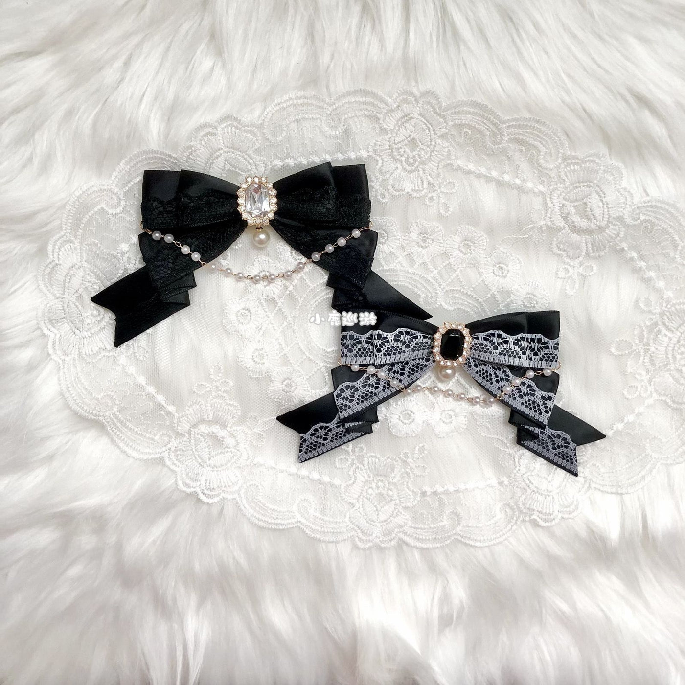 Handmade - Crystal Lace Bow - Clip, Brooch or Bag Charm